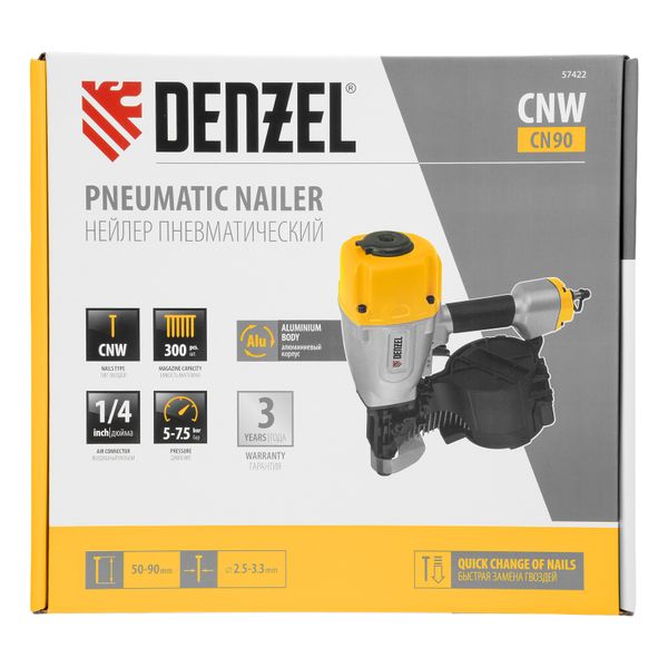 Нейлер пневматический CN90 для гвоздей CNW от 50 до 90 мм// Denzel