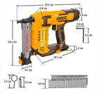 Аккумуляторный гвоздезабиватель нейлер INGCO CSTLI3805 INDUSTRIAL 20 В ST 18 мм