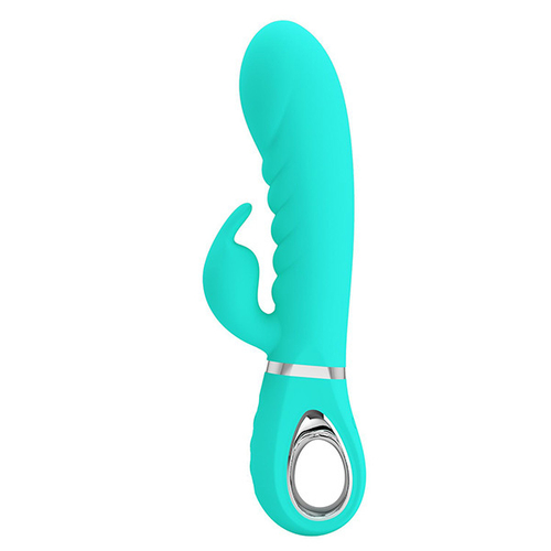 Бирюзовый вибратор-кролик 20см с ребрышками Pretty Love Prescott BI-014635-4