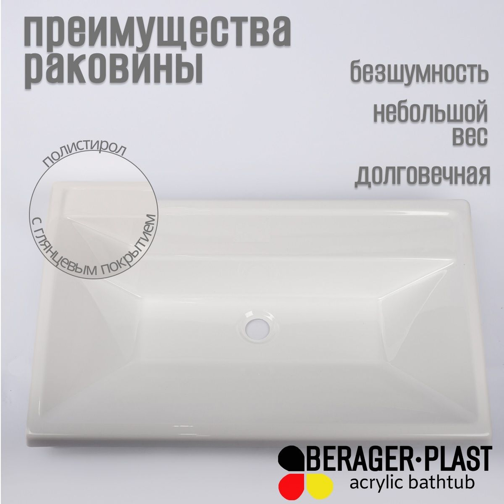 Раковина в ванную 800х500 без отверстия под смеситель