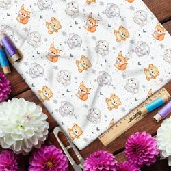 Ткань ниагара игрушечные белочки, зайчики, мишки и слоники