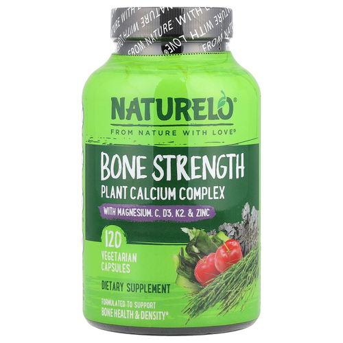 NATURELO, комплекс с растительным кальцием для прочности костей, 120 вегетарианских капсул