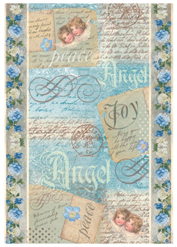 Бумага рисовая А4 (21х29.7 см) Ангелы и Монускрипт, Stamperia, 1 лист