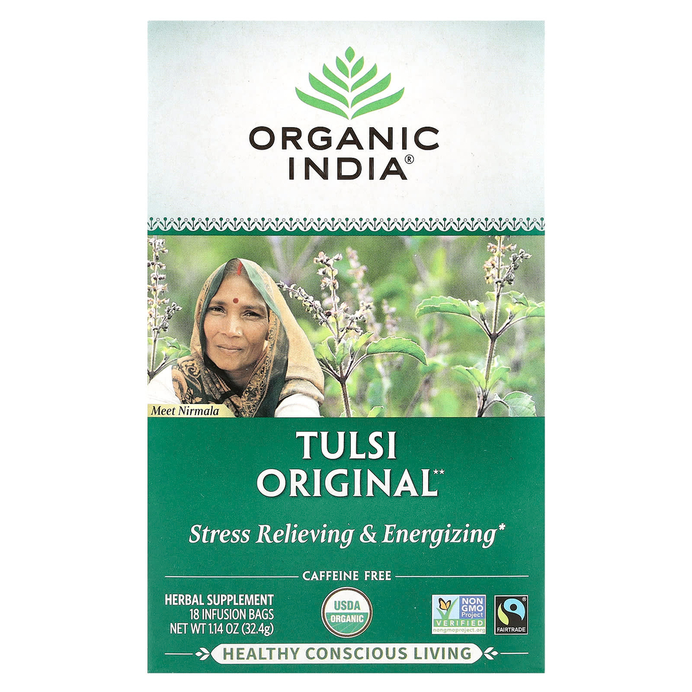 Organic India, оригинальный чай тулси, без кофеина, 18 пакетиков для заваривания, 32,4 г (1,14 унции)