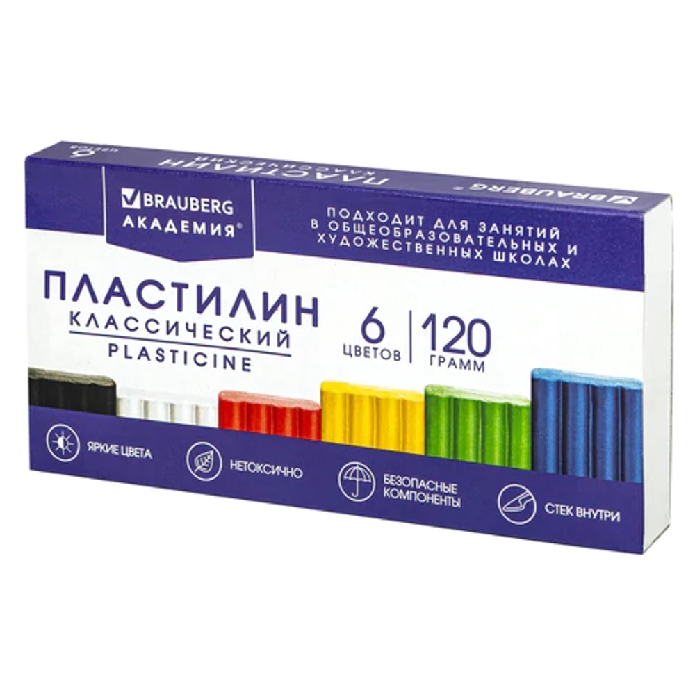 Пластилин классический BRAUBERG "АКАДЕМИЯ КЛАССИЧЕСКАЯ", 6 цв., 120г, СТЕК, ВЫСШЕЕ КАЧЕСТВО