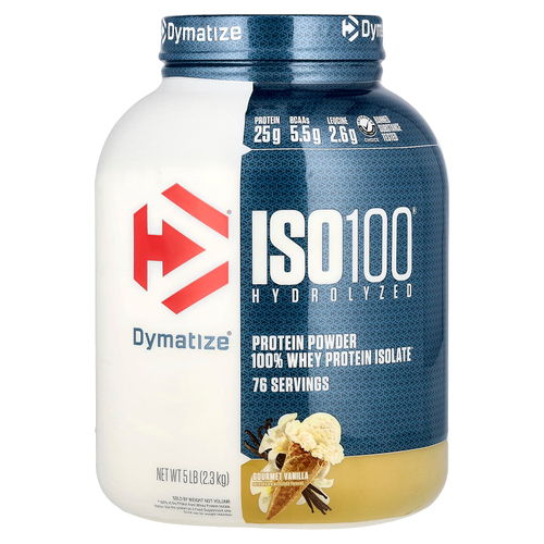 Dymatize, ISO100®, гидролизованный 100% изолят сывороточного протеина, изысканный ванильный вкус, 2,3 кг (5 фунтов)