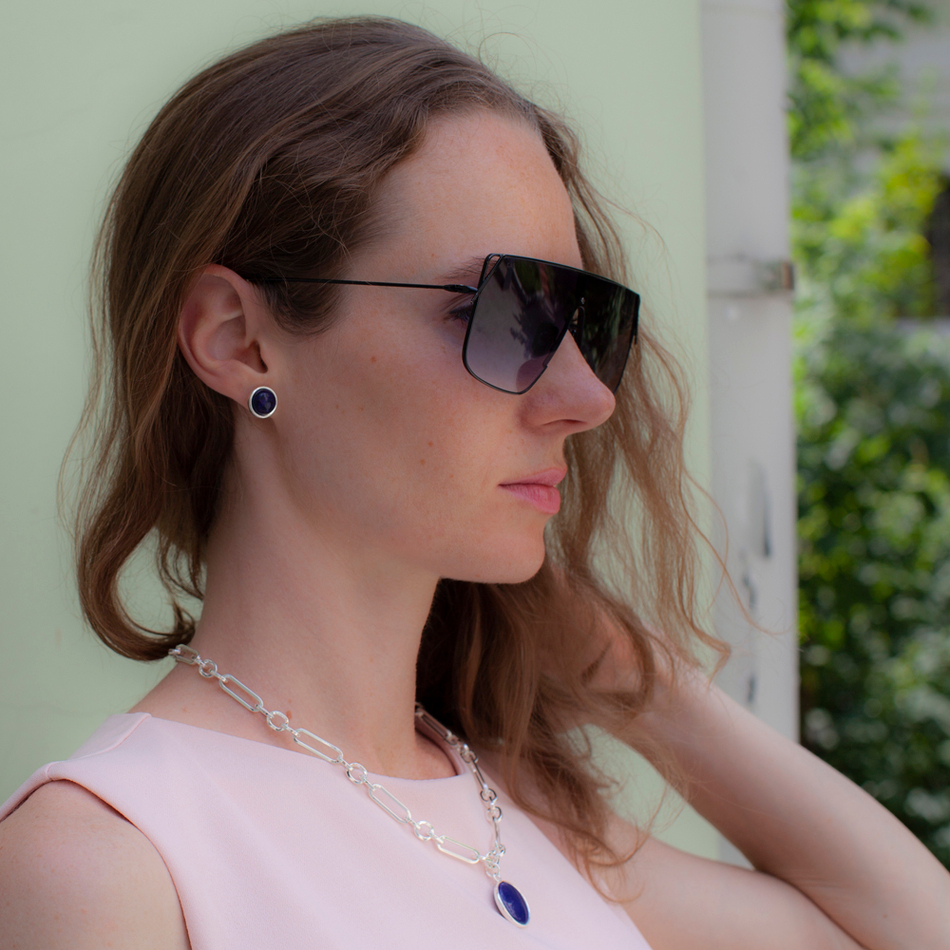Серьги пусеты Fiore Luna NATURAL LAPIS LE1106 BL/S