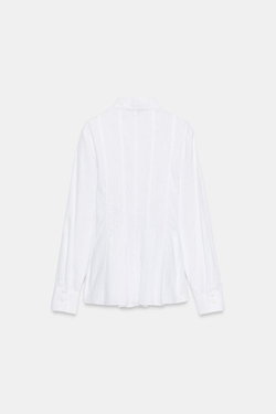 ZARA РУБАШКА ИЗ ПОПЛИНА СО СКЛАДКАМИ, БЕЛЫЙ