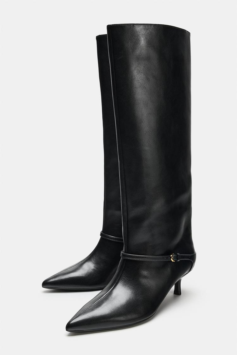 ZARA САПОГИ НА ТОНКОМ КАБЛУКЕ С ПРЯЖКОЙ, ЧЕРНЫЙ