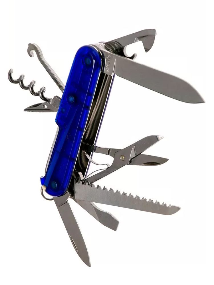 Нож перочинный VICTORINOX Huntsman, 91 мм, 15 функций, полупрозрачный синий