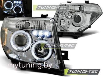Передние фары Nissan Navara D40 / Pathfinder angel eyes chrome
