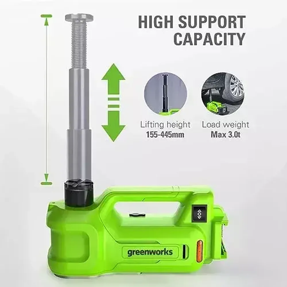 Домкрат автомобильный гидравлический аккумуляторный Greenworks Арт. 3401407UA, 24V, c АКБ 2Ач и ЗУ в сумке