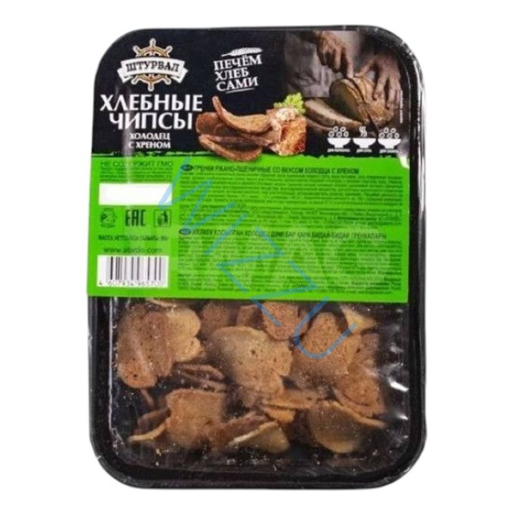 Хлебные чипсы со вкусом холодца с хреном лоток 90г