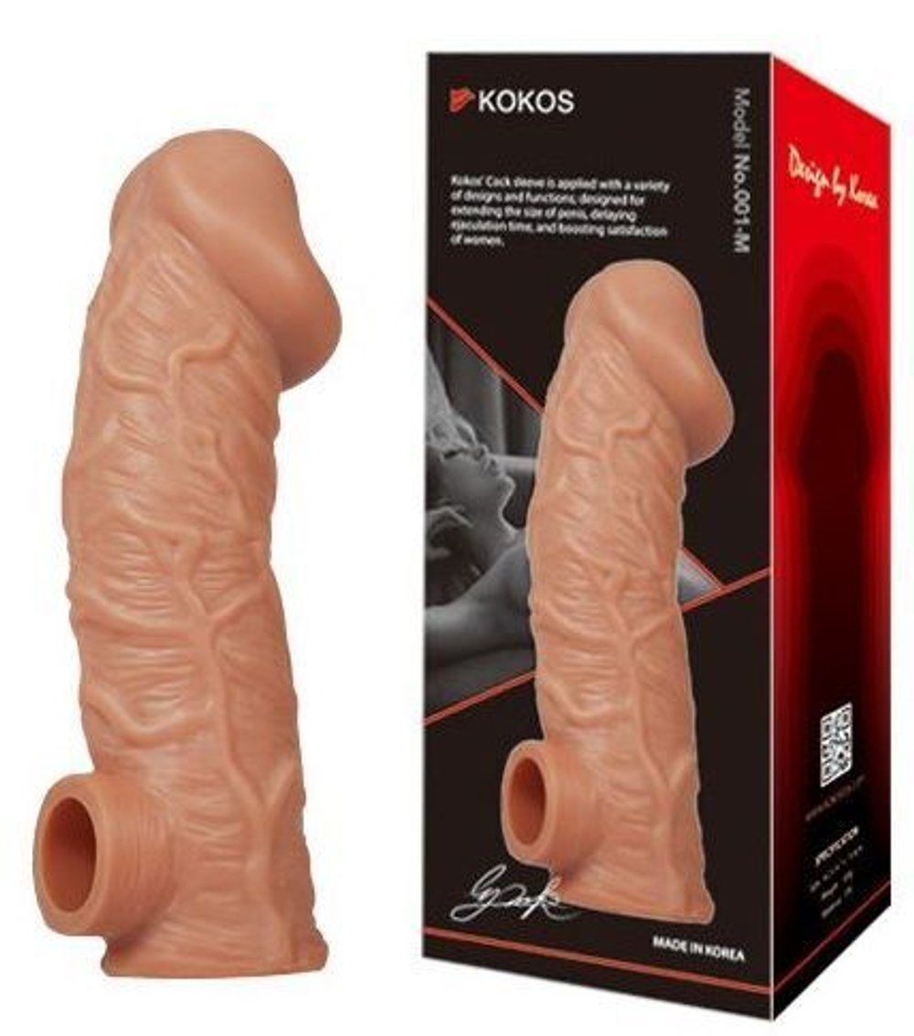 Насадка на пенис Kokos CS 001 M реалистик с фиксацией мошонки TPR 156*47