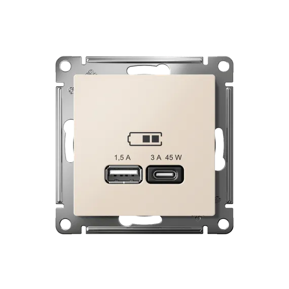 Розетка с USB A+C Systeme Electric AtlasDesign Бежевый ATN000229