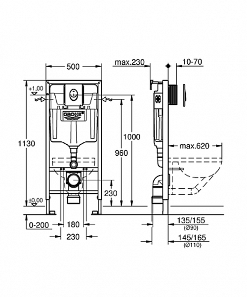 Инсталляция для подвесного унитаза Grohe Rapid SL 39108000