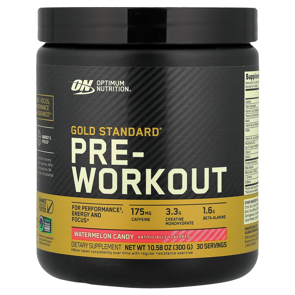Optimum Nutrition, Gold Standard®, предтренировочный комплекс, арбузная конфета, 300 г (10,58 унции)