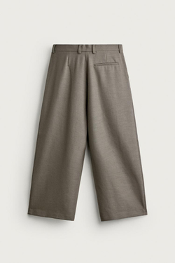 ZARA БРЮКИ RELAXED FIT СО СКЛАДКАМИ, ЗЕЛЕНЫЙ/СЕРЫЙ