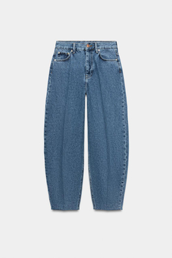 ZARA ДЖИНСЫ TAPERED С ВЫСОКОЙ ПОСАДКОЙ — ZW COLLECTION, СИНИЙ