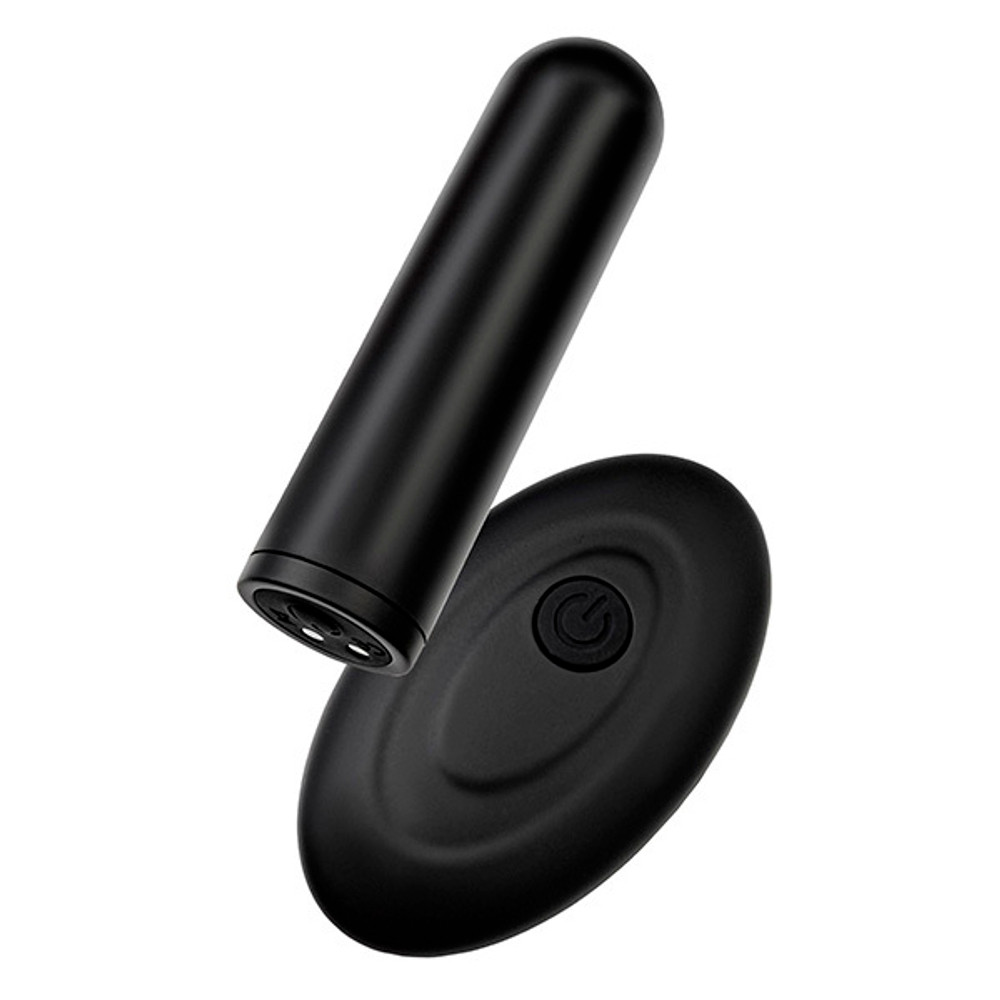 Черная перезаряжаемая вибропуля с пультом ДУ 7см ToyFa RealStick Caliber 983051