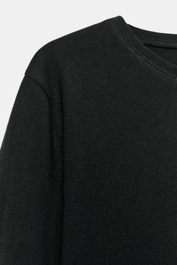 ZARA ФУТБОЛКА ИЗ РУСТИКАЛЬНОГО ХЛОПКА, ЧЕРНЫЙ