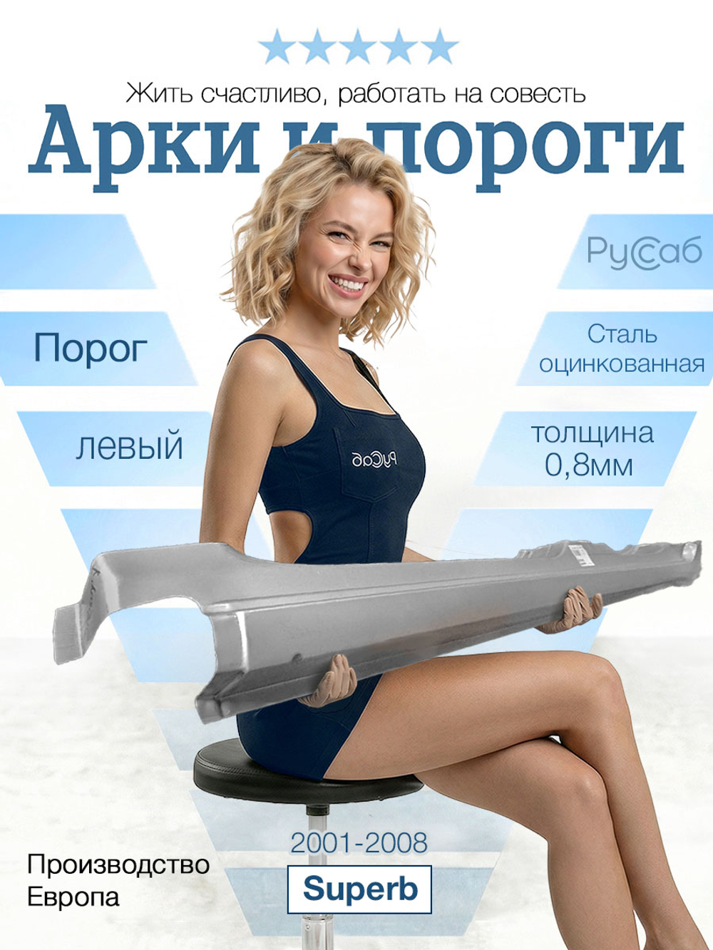 Порог левый Skoda Superb 2001-2008 (Polcar)