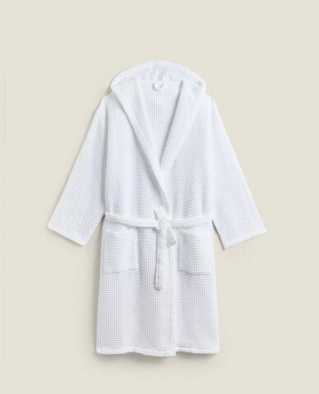 ZARA HOME ХЛОПКОВЫЙ ХАЛАТ С КАРМАНАМИ, БЕЛЫЙ