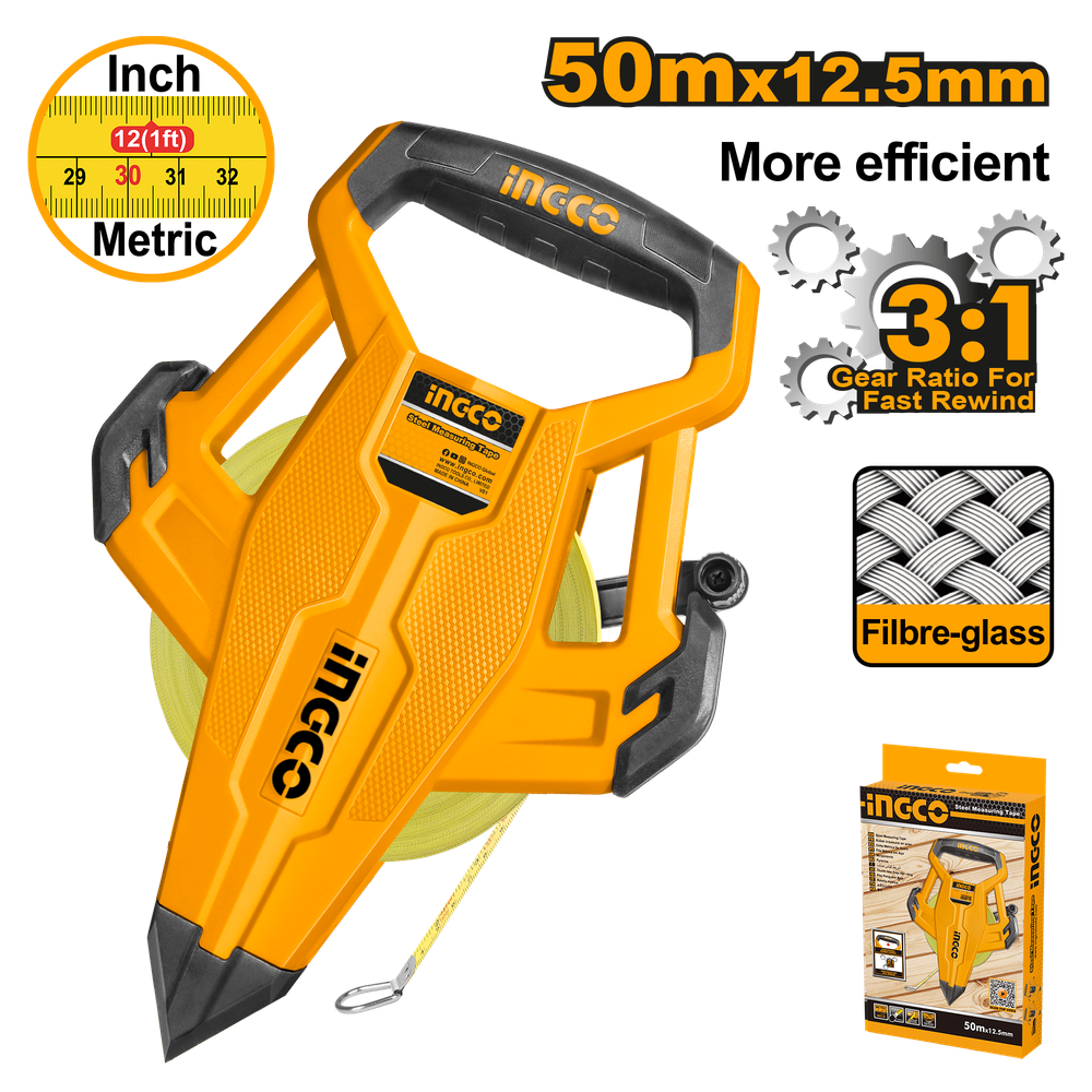 Мерная лента фиберглассовая INGCO HFMT8350 INDUSTRIAL 50 м
