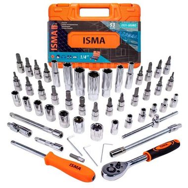 Набор инструмента 53пр. 1/4''(6-гран.)(4-14мм, головки глубокие 6-14мм) ISMA ISMA-2531-5 EURO