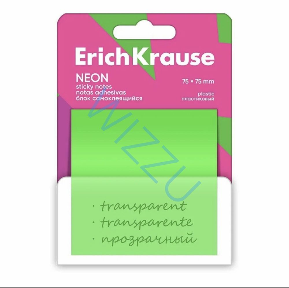 Блок самоклеящийся пластиковый ErichKrause Neon, 75х75 мм, 50 листов, ассорти Арт-61578