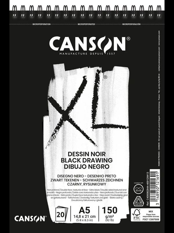 Альбом для графики XL Black Dessin 150 г/м², A5 21х14.8 см, на спирали 20 л., Canson, C400082844