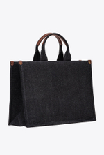 DENIM SHOPPER BAG WITH SEQUINNED LOGO