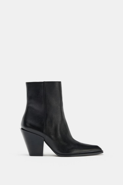 ZARA КОЖАНЫЕ БОТИЛЬОНЫ В КОВБОЙСКОМ СТИЛЕ, ЧЕРНЫЙ