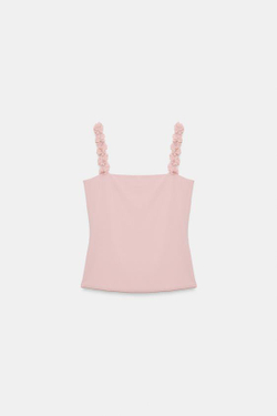 ZARA ТОП НА БРЕТЕЛЯХ С ЦВЕТАМИ, РОЗОВЫЙ