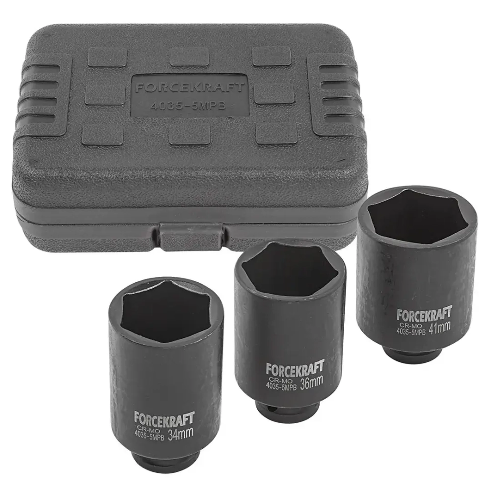 Головки ударные глубокие, набор 3пр., 1/2''(6гр.) FORCEKRAFT FK-4035-5MPB