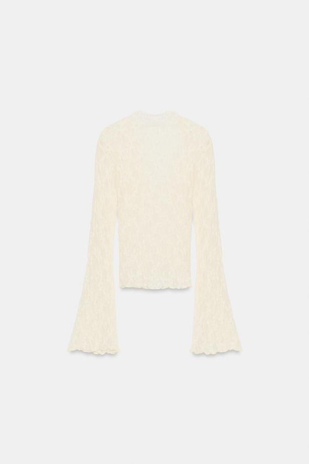 ZARA КРУЖЕВНОЙ ТОП С РУКАВАМИ КЛЕШ, ЭКРЮ