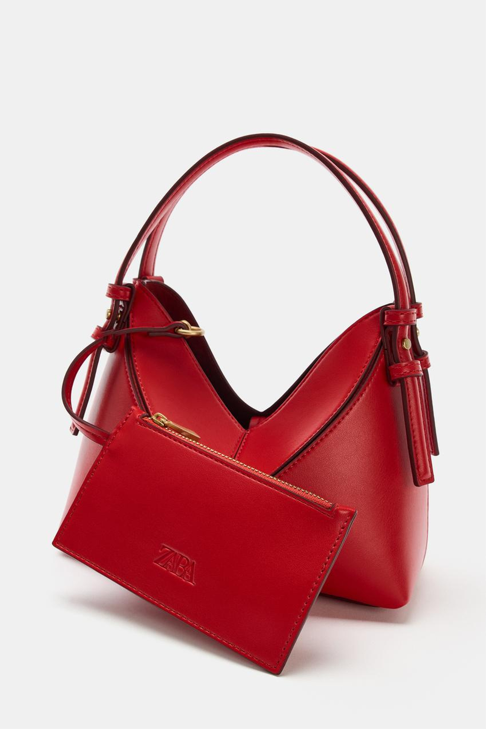 ZARA МИНИ-СУМКА-МЕШОК С ДЕКОРАТИВНОЙ СТРОЧКОЙ, КРАСНЫЙ