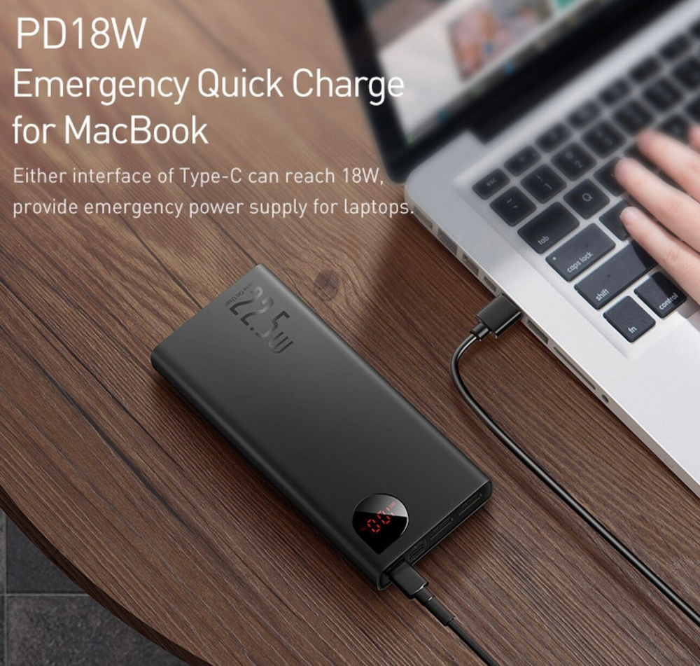 Внешний аккумулятор повербанк чёрный Power Bank 20000mAh 22,5W BASEUS PPADM20S