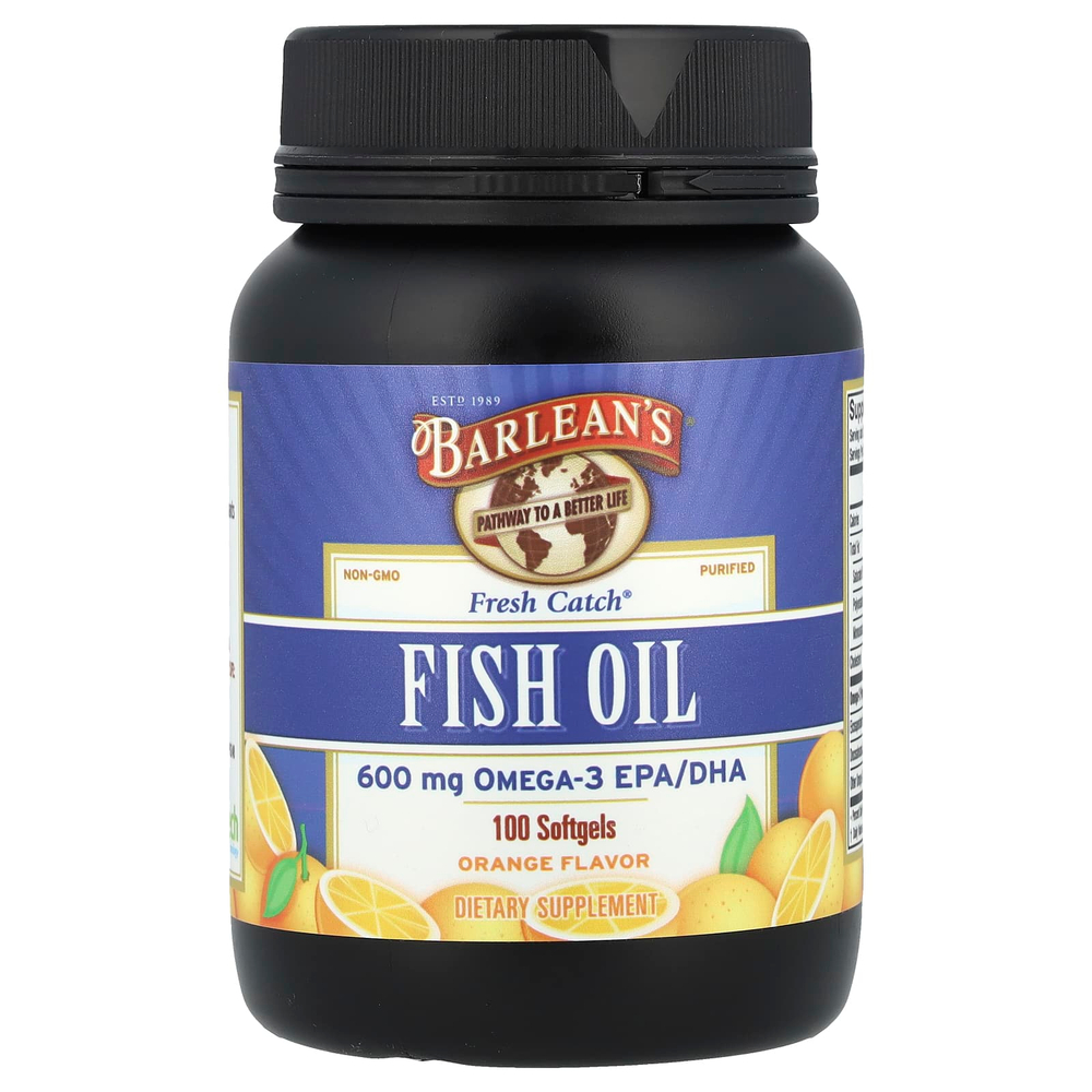 Barlean's, Fresh Catch®, рыбий жир, омега-3 ЭПК и ДГК, апельсин, 100 капсул (300 мг в капсуле)