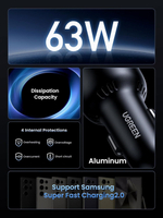 Автомобильное зарядное устройство QC3.0, PD, 63W, UGREEN 90645