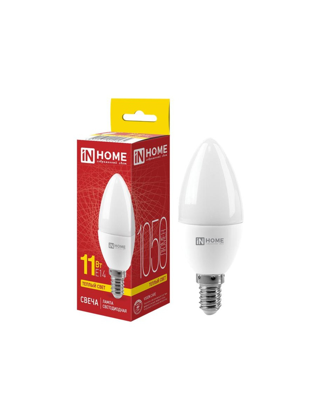 Лампа светодиодная LED-СВЕЧА-VC 11Вт свеча 3000К тепл. бел. E14 1050лм 230В IN HOME 4690612020464