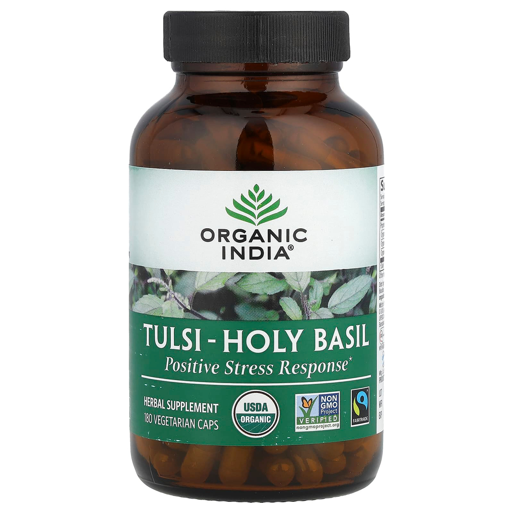 Organic India, тулси (базилик священный), 180 растительных капсул