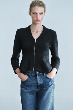 ZARA КУРТКА ИЗ ШЕРСТИ С БАСКОЙ, ТЕМНО-СЕРЫЙ