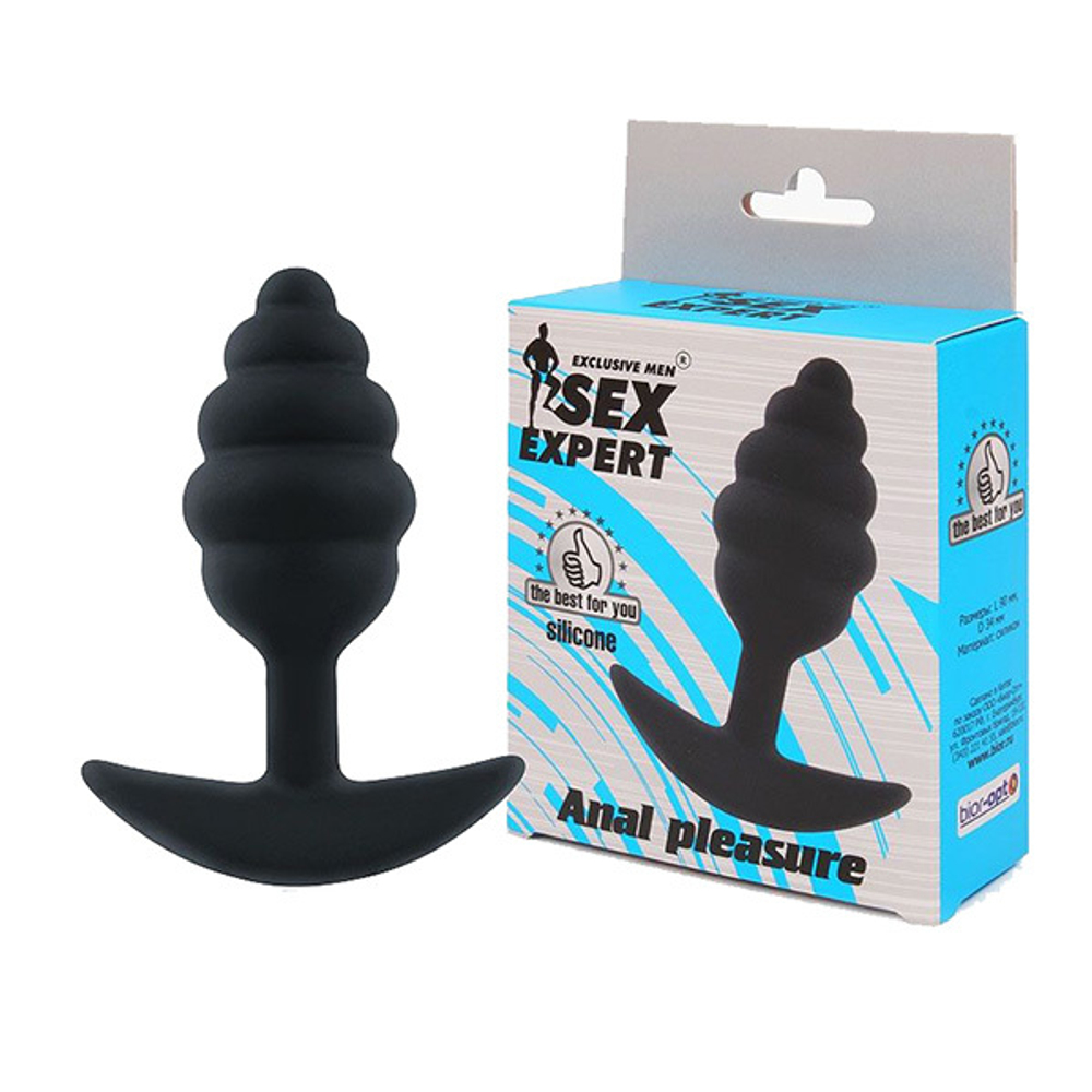 Черная ребристая анальная втулка 9см с ограничителем Bior Toys Sex Expert SEM-55196