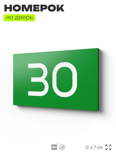 Табличка с номером 30 на дверь квартиры, для офиса, кабинета, аудитории, склада, зеленая 120х70 мм, Айдентика Технолоджи