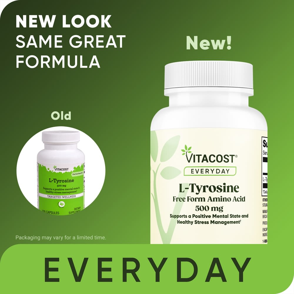 Vitacost, Everyday, L-тирозин, 500 мг, 100 капсул
