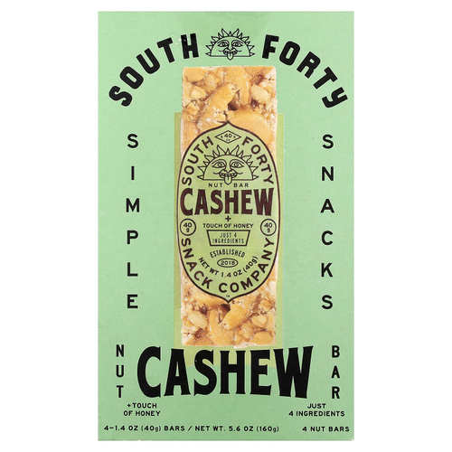 South Forty Snack Company, батончик с орехами, кешью и медом, 4 батончика по 40 г (1,4 унции)