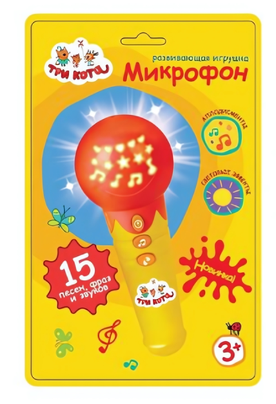 Микрофон "Три кота" 15 песен, фраз, звук/свет. на бат. блистер 1902M023-R3 (Умка)
