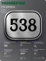 Номерок на дверь квартиры 538, для кабинета, офиса, шильдик 9 х 7 см, серебристый, Айдентика Технолоджи