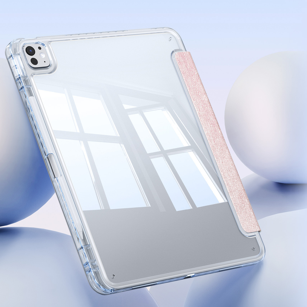 Чехол книжка розового цвета от Dux Ducis для Apple iPad Pro 13 с 2024 года, серия Unid Series Case, с держателем Apple Pencil и функцией автоматического перехода в спящий режим